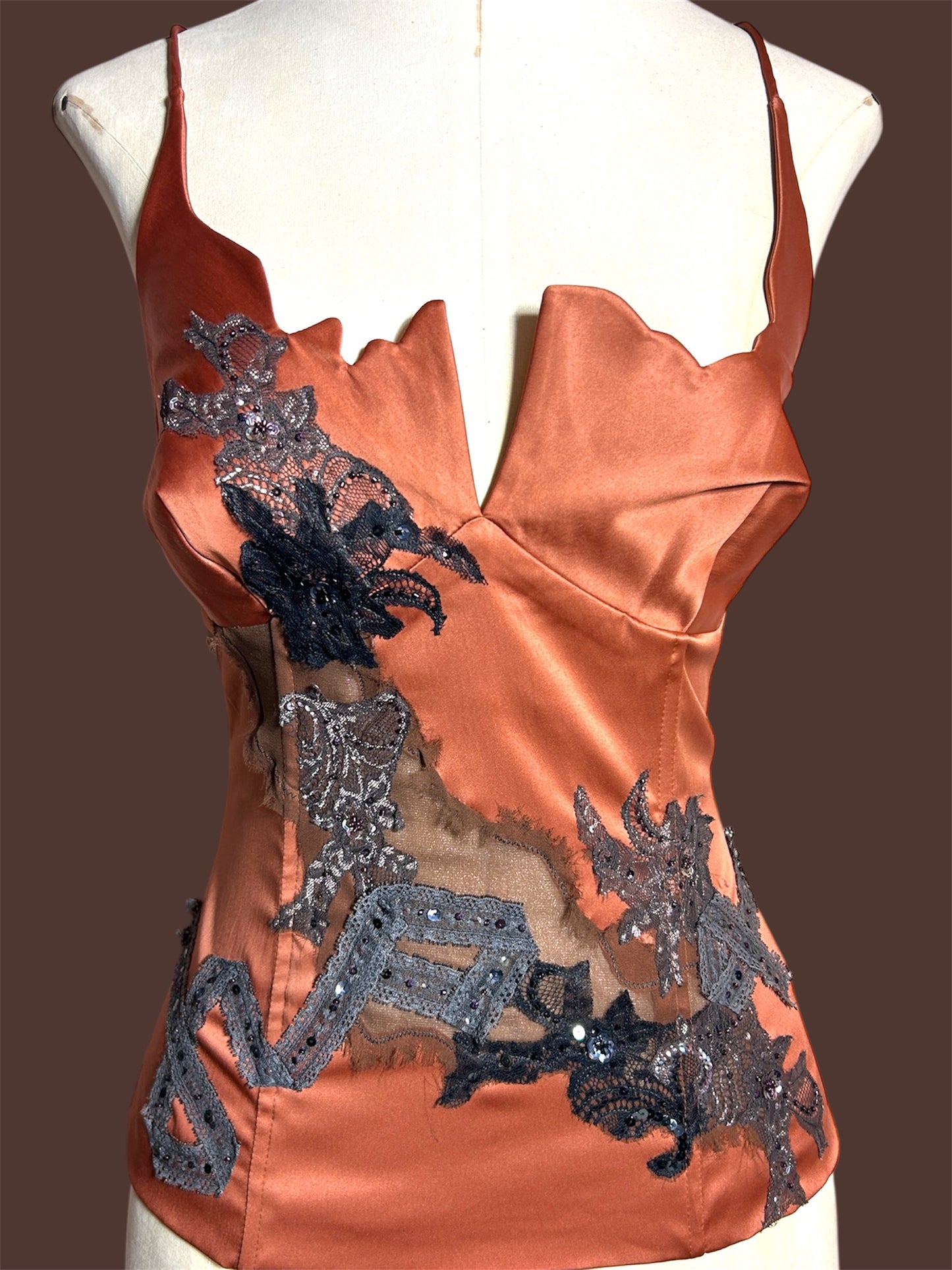 Cinnamon Mandalay Y2K Satin boned bustier size 10