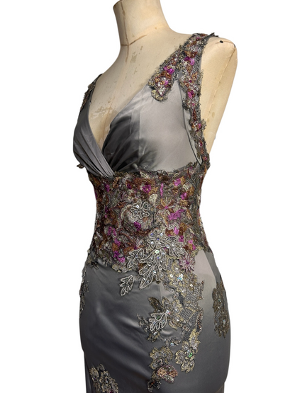 Silver satin Mandalay wiggle dress