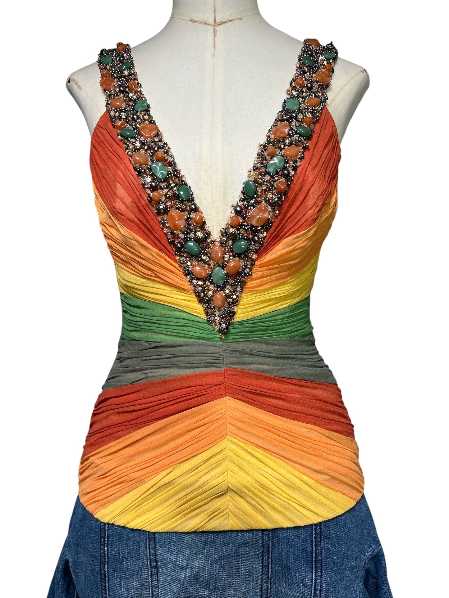 Deadstock Mandalay Silk Rainbow Top — Beaded | Size 8