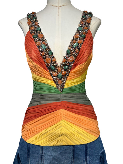 Deadstock Mandalay Silk Rainbow Top — Beaded | Size 8
