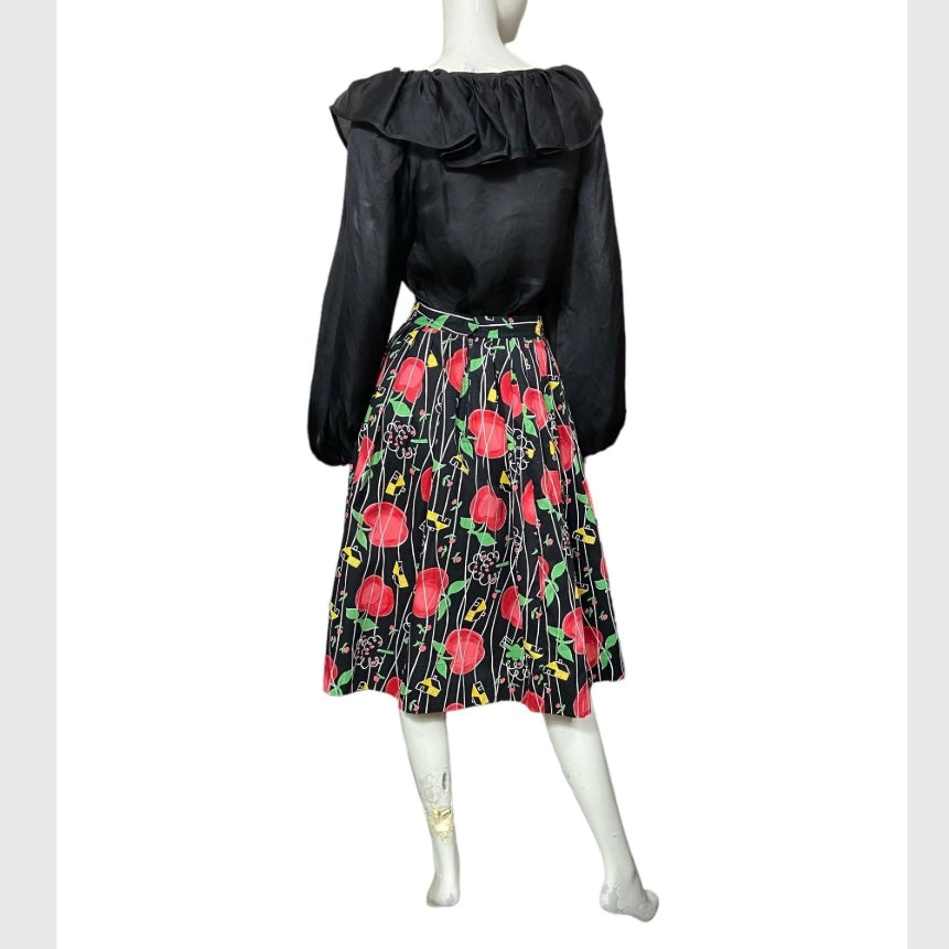 50’s Schoolhouse and Apple Novelty Print Cotton Skirt