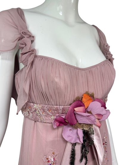 Mandalay Dusty Rose Silk Chiffon Empire Dress – Deadstock Y2K Dress | Size 6