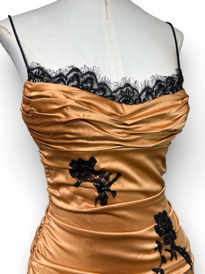 Deadstock Mandalay Lace-Trim Dress — Gold & Black | Size 6