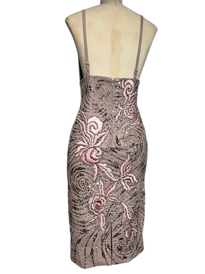 Deadstock Mandalay Blush Taupe Embroidered Sequin Dress — Size 6