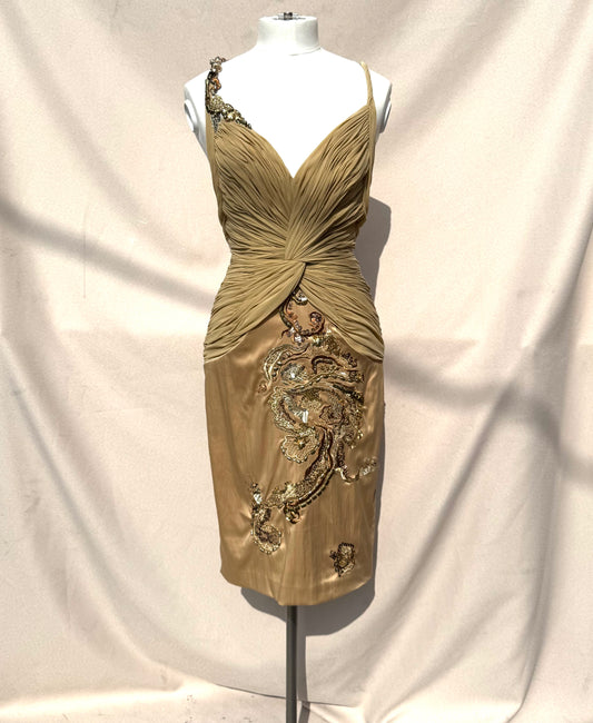 Y2K Mandalay Deadstock silk chiffon champagne Dress — Size 4