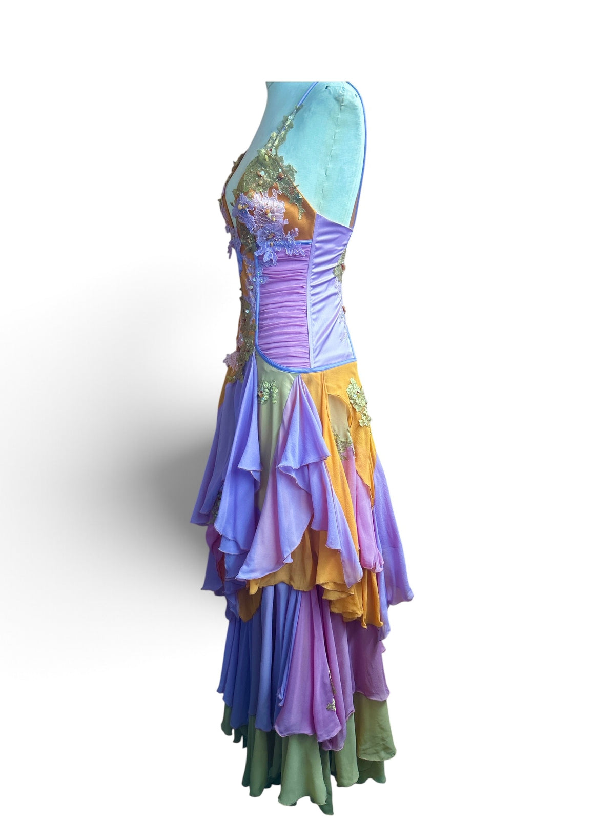 Mandalay Long Layered Silk Gown with Lace and Beaded Details – Sunset Lavender, Rose & Gold sizes 4-6-8-10 Addison Rae