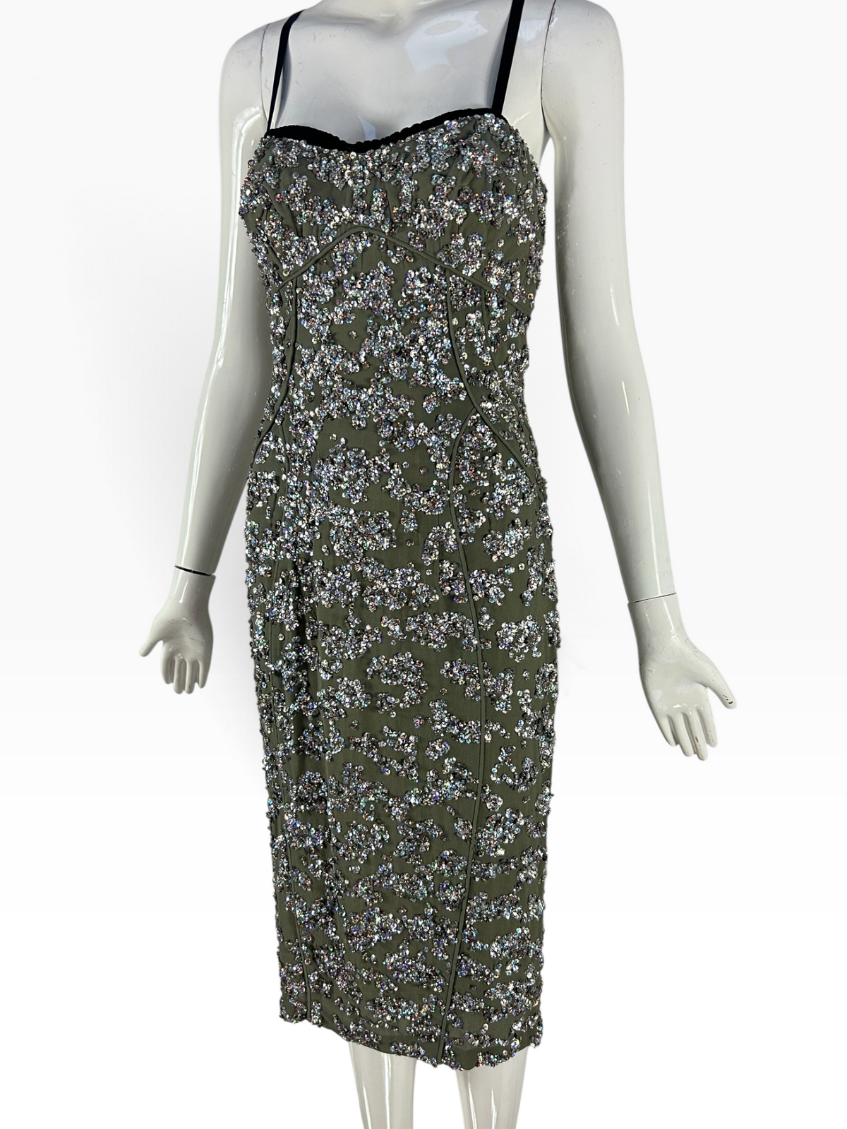 Deadstock Mandalay Silk Chiffon Sequin Dress with Built-In Demi Bra size 6