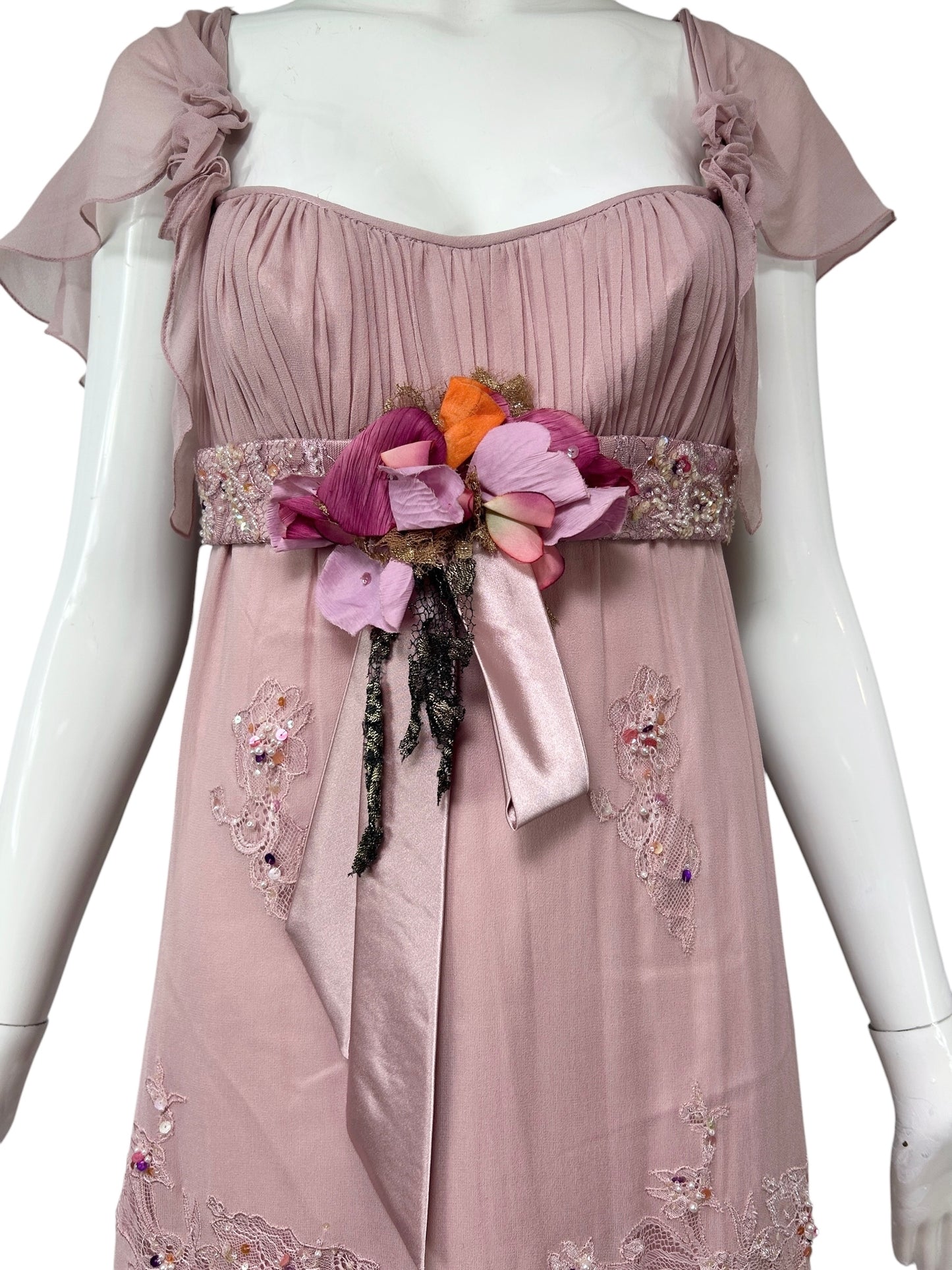Mandalay Dusty Rose Silk Chiffon Empire Dress – Deadstock Y2K Dress | Size 6