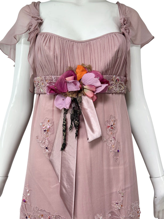 Mandalay Dusty Rose Silk Chiffon Empire Dress – Deadstock Y2K Dress | Size 6