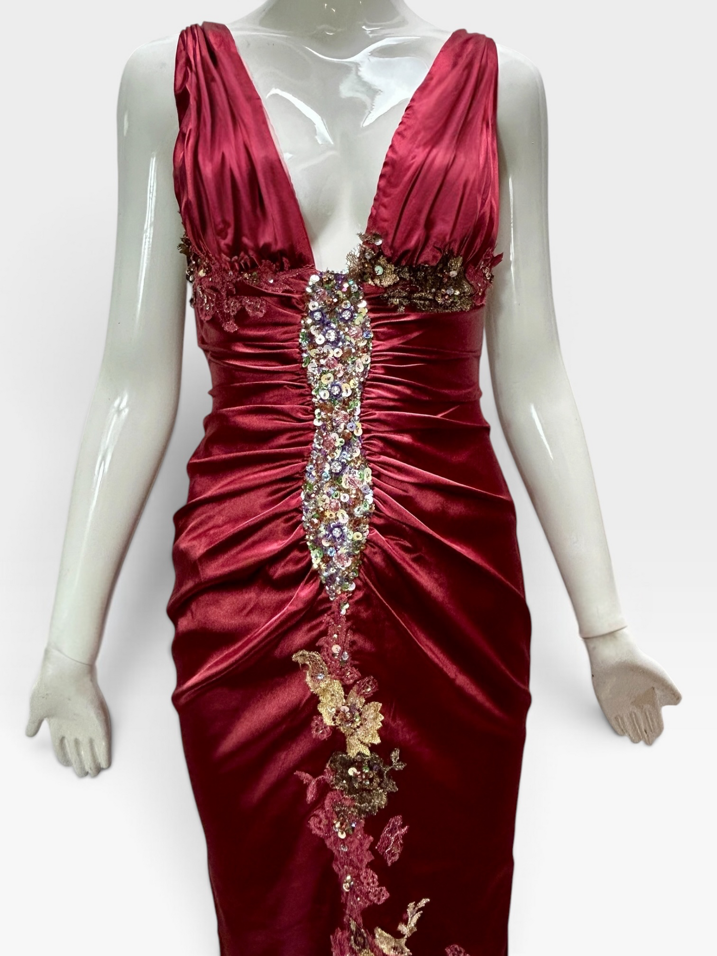Ruby red satin stretch Mandalay dress size 6