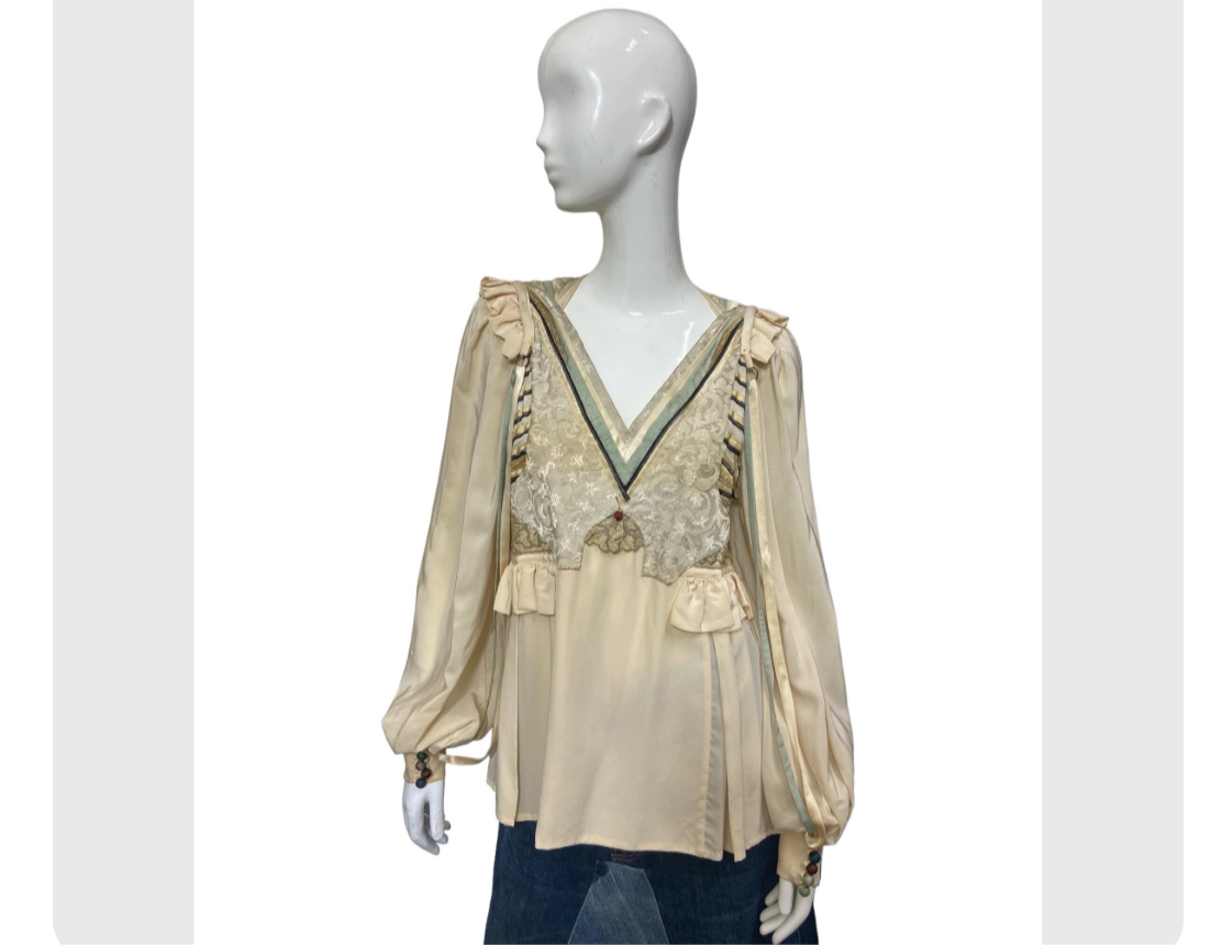 70’s Galiane for Saks Silk Blouse with Renaissance Inspired Details