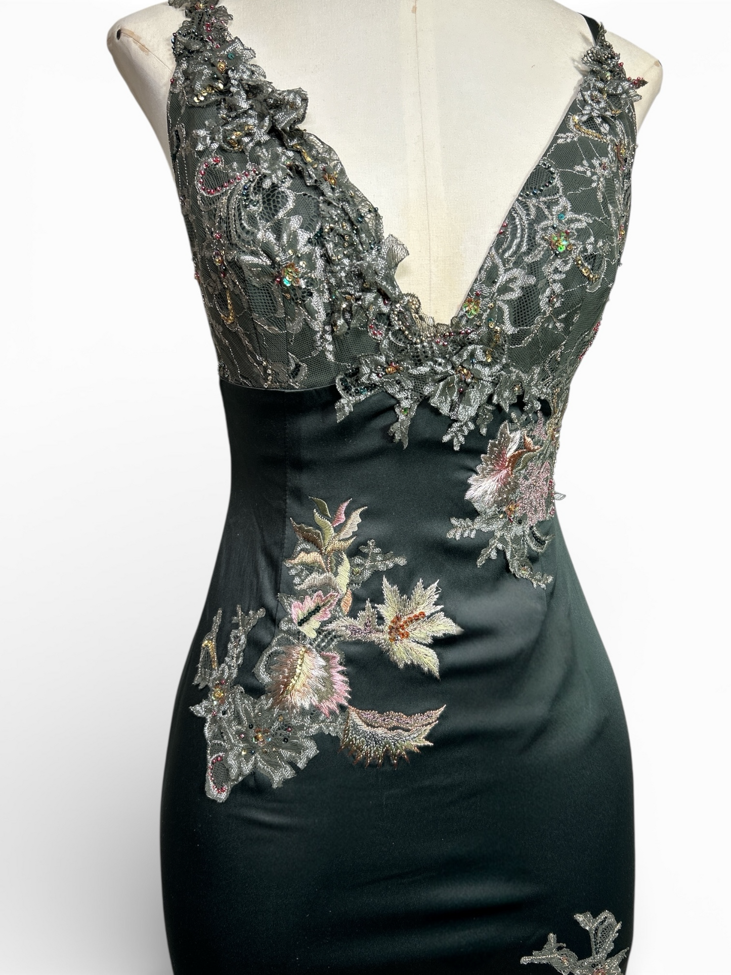 Deadstock Mandalay Dark Gray Silk Satin Dress — Size 4