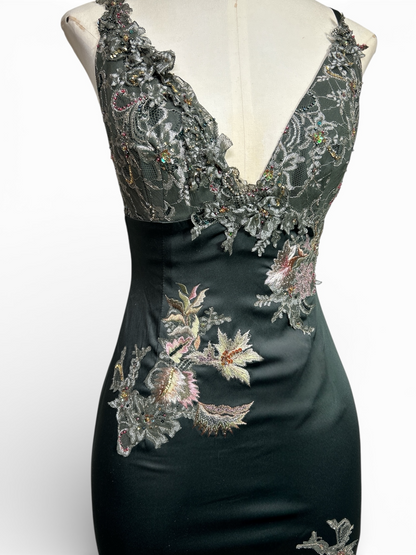 Deadstock Mandalay Dark Gray Silk Satin Dress — Size 4
