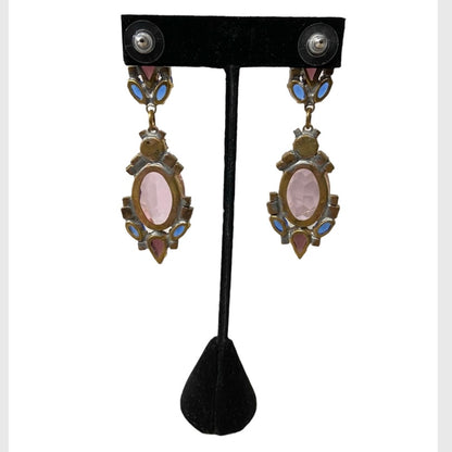 80’s Glass Gem Drop Earrings in Pink, Purple & Blue Pierced Ears
