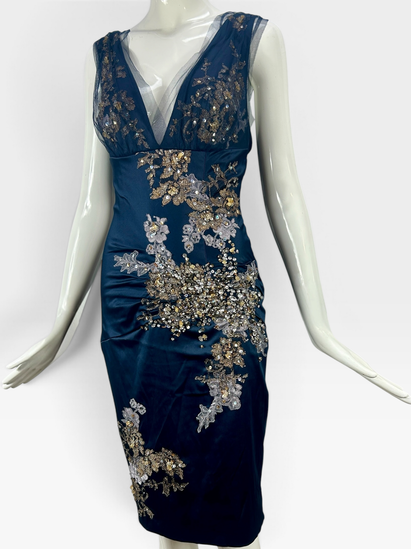 Navy Satin stretch Mandalay dress size 8