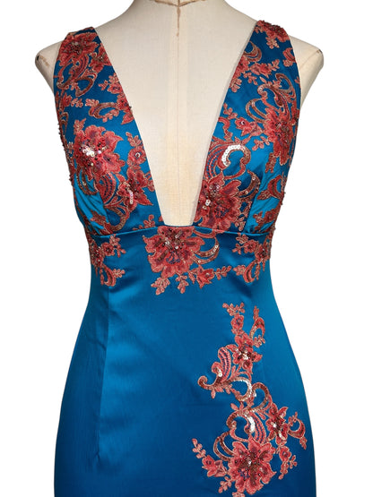 Deadstock Mandalay Peacock Blue Wiggle Dress – Size 6