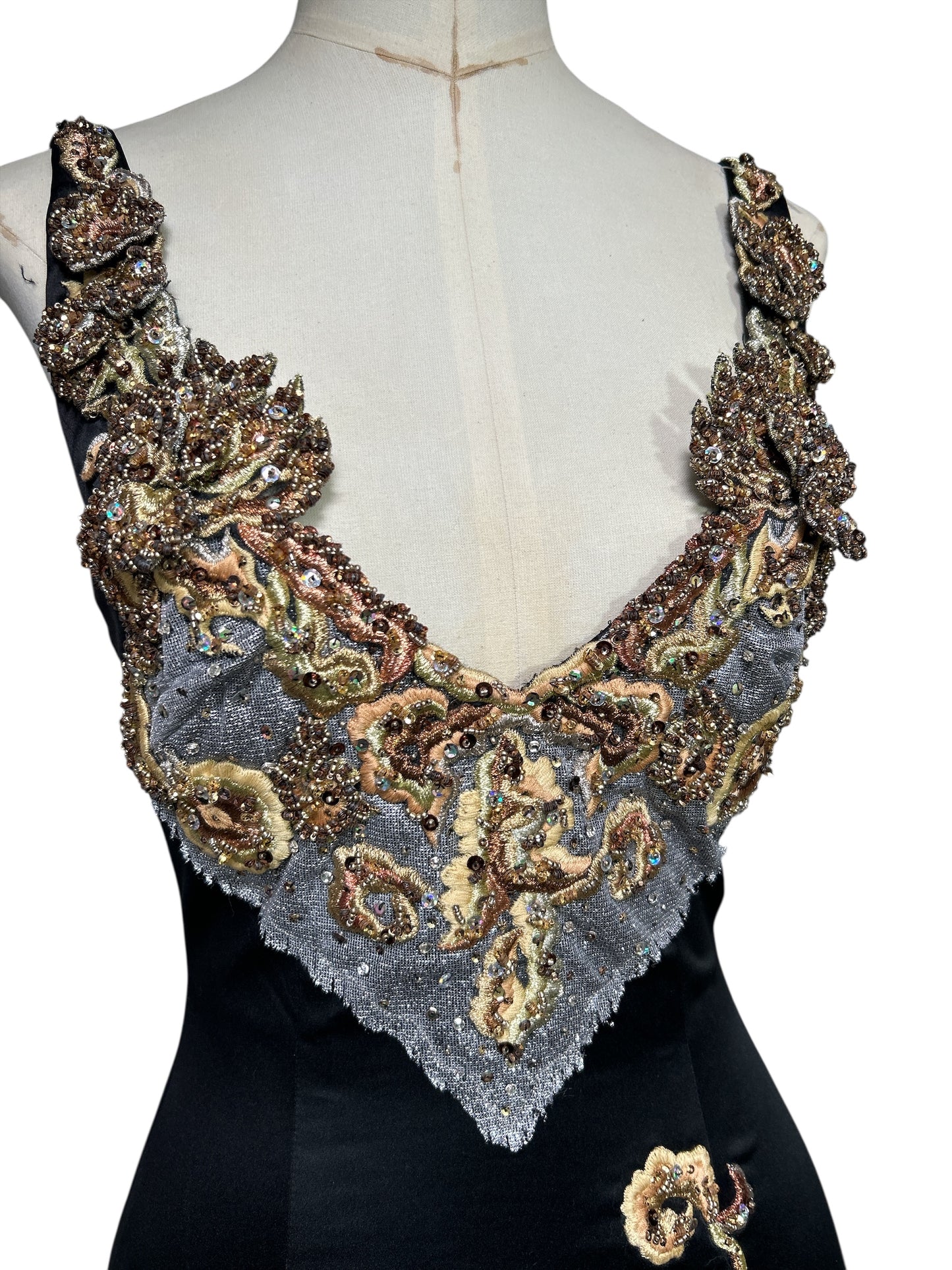 Deadstock Mandalay Beaded Brocade Dress — Black & Gold | Size 6