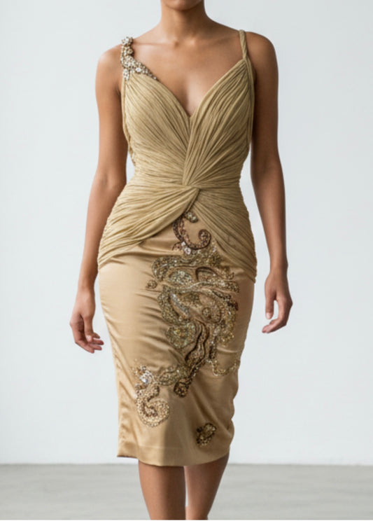 Y2K Mandalay Deadstock silk chiffon champagne Dress — Size 4