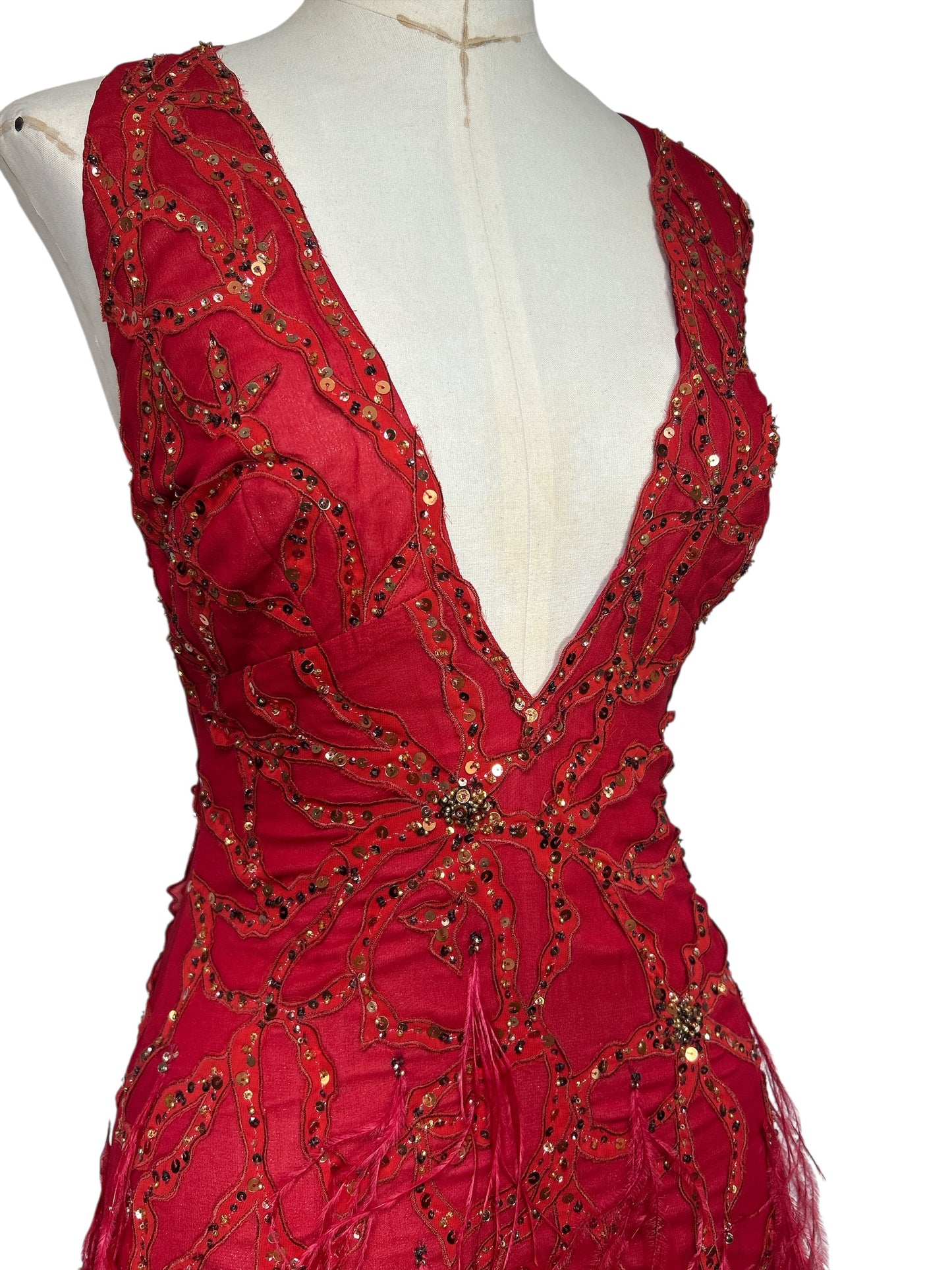 Deadstock Mandalay Beaded Ostrich Feather and Silk Party Dress — Size 4
