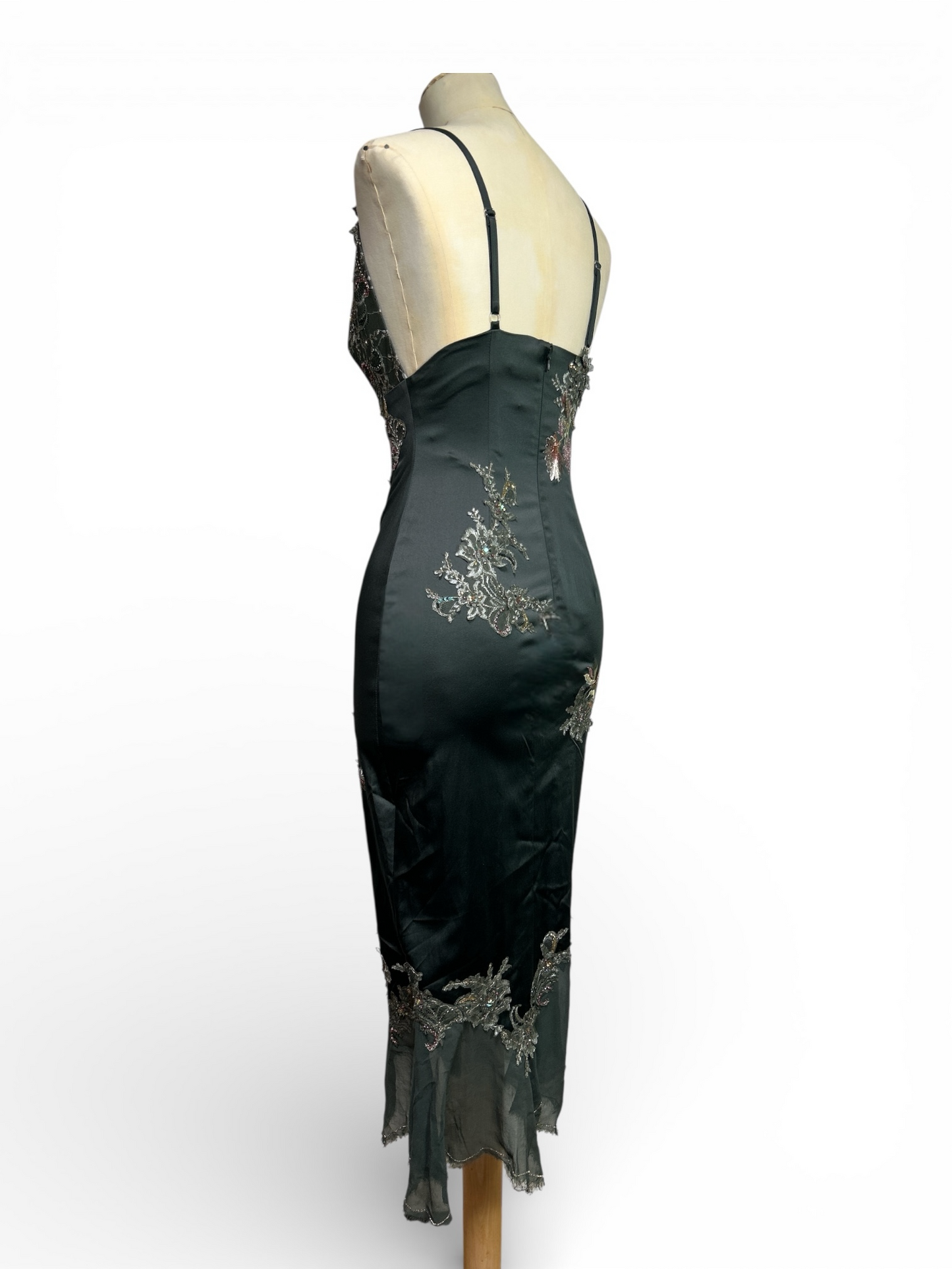 Deadstock Mandalay Dark Gray Silk Satin Dress — Size 4
