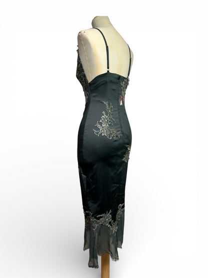 Deadstock Mandalay Dark Gray Silk Satin Dress — Size 4