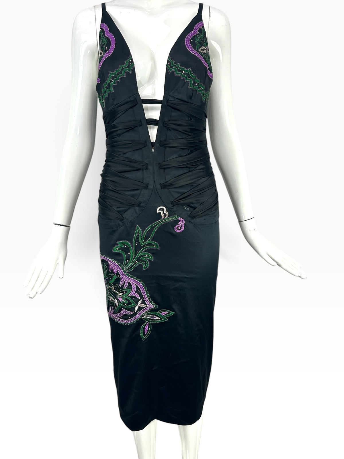 Deadstock Mandalay Embroidered Sharon Stone Style Dress Black  – Size 4 as seen on Devon Lee Carlson