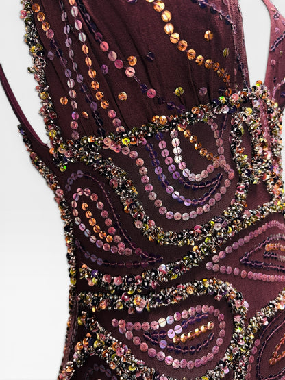 Burgundy silk embroidered Mandalay gown size 6