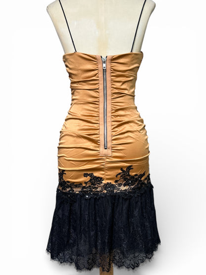 Deadstock Mandalay Lace-Trim Dress — Gold & Black | Size 6