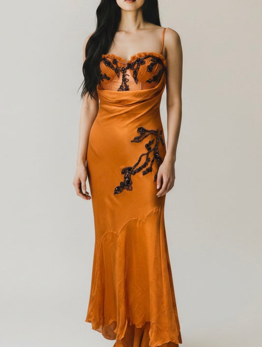 Orange silk drape gown Mandalay size 6