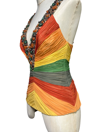 Deadstock Mandalay Silk Rainbow Top — Beaded | Size 8