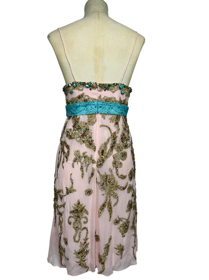 Deadstock Mandalay Silk Chiffon Beaded Babydoll Dress – Size 6