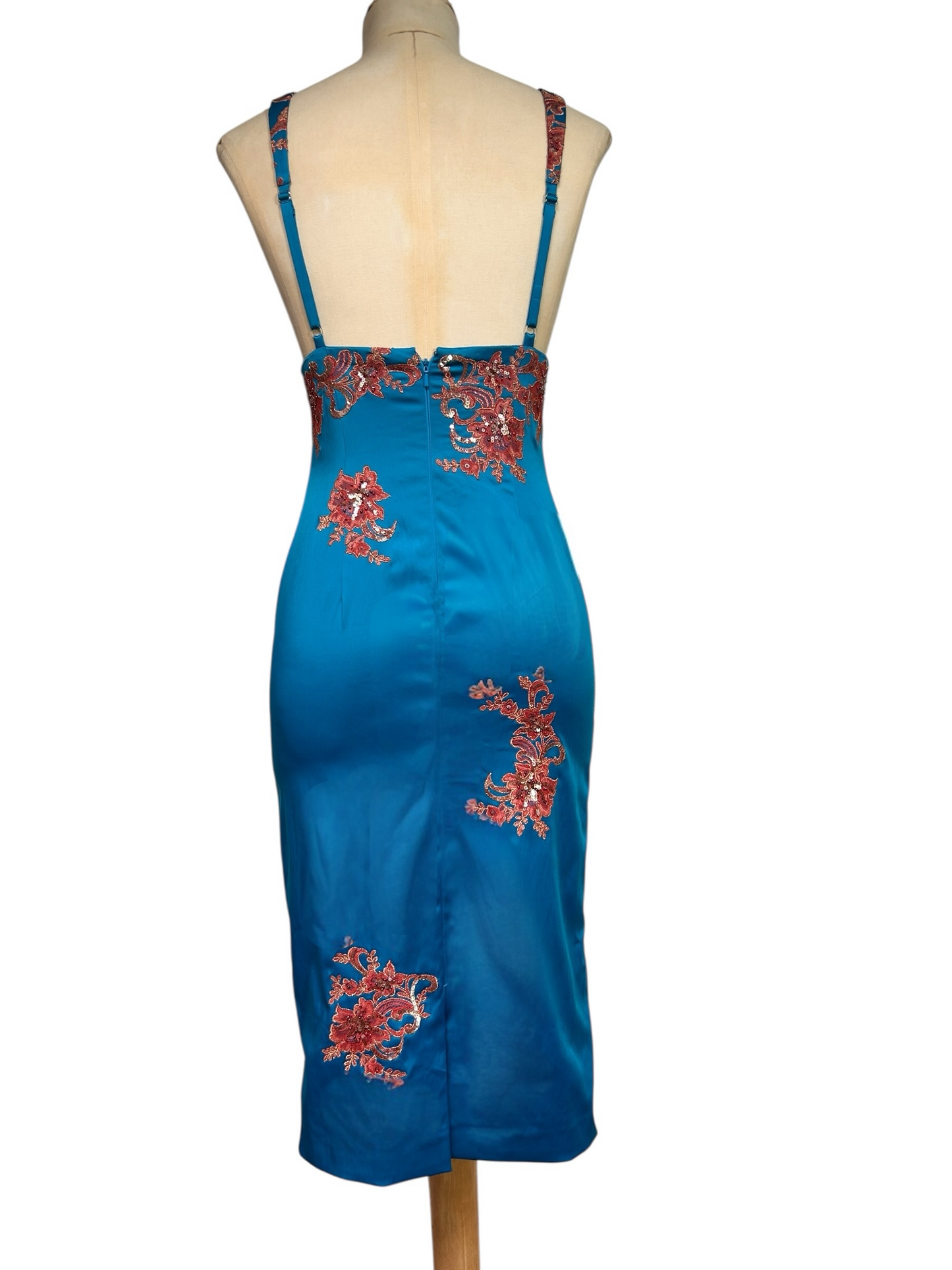 Deadstock Mandalay Peacock Blue Wiggle Dress – Size 6