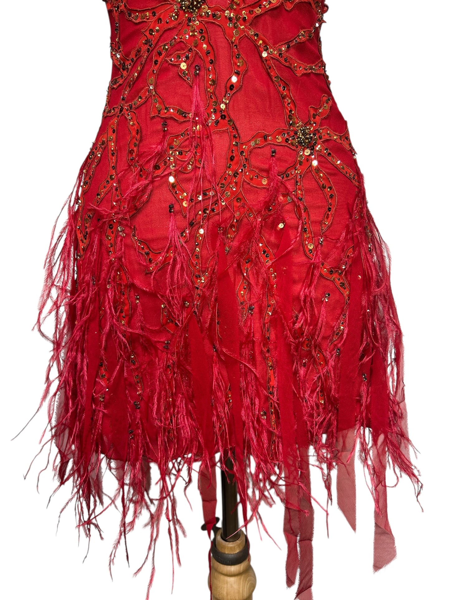 Deadstock Mandalay Beaded Ostrich Feather and Silk Party Dress — Size 4