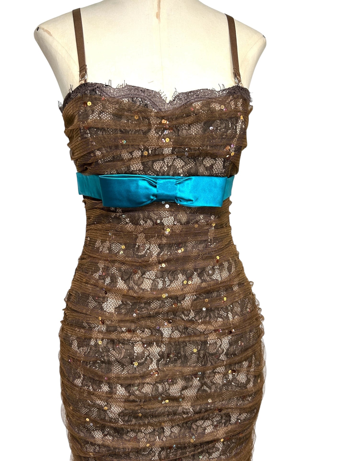 Deadstock Mandalay Lace Mesh Ruched Wiggle Dress – Size 8