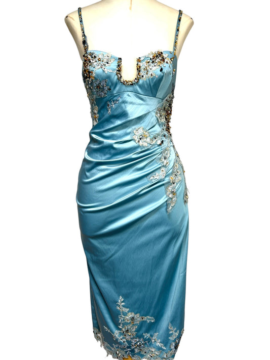 Deadstock Mandalay Tiffany Blue Stretch Satin Dress – Size 6
