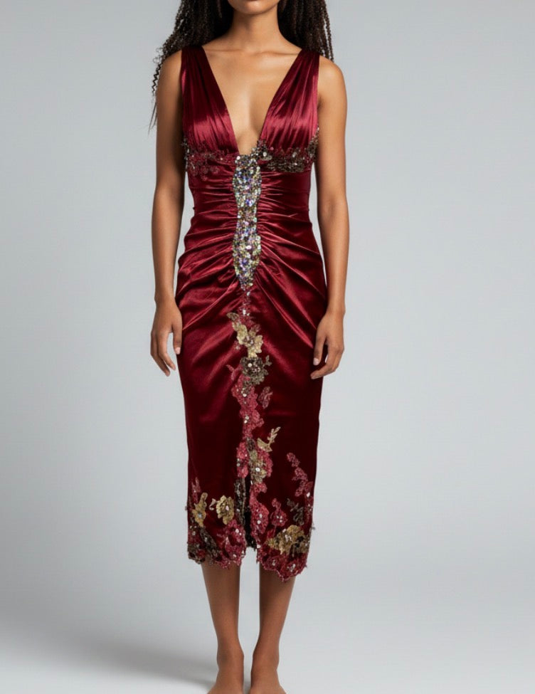 Ruby red satin stretch Mandalay dress size 6