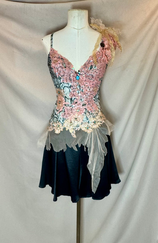 Y2K Deadstock Mandalay Sequin & Lace Top – Snake Print, Fairy Scarf Mesh Hem, Size 12