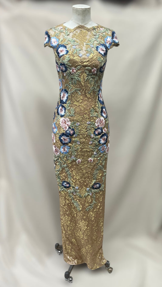 Vintage Deadstock Y2K Mandalay Gold Lace Maxi Dress size 6