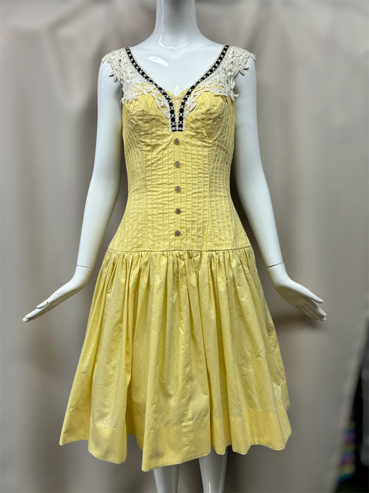 Vintage 1950s Taffy of California Yellow Cotton Dress