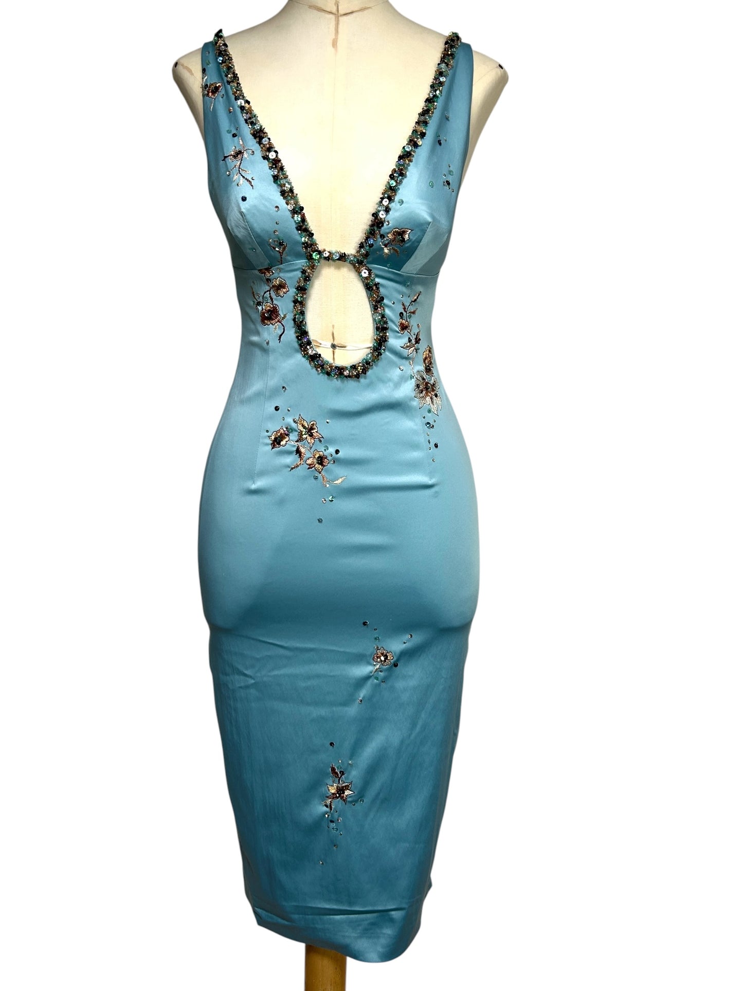 Deadstock Mandalay Tiffany Blue Keyhole Satin Dress – Size 4