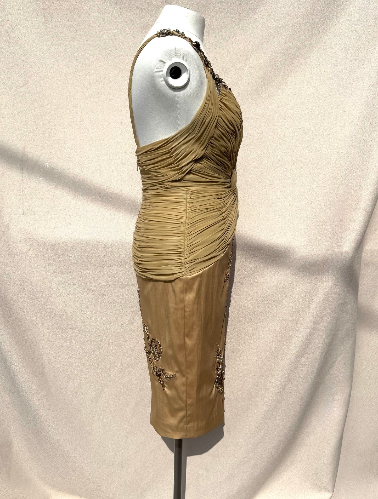 Y2K Mandalay Deadstock silk chiffon champagne Dress — Size 4