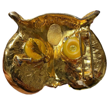 RARE 1985 Christopher Ross 24K Plate Owl Face Belt Buckle