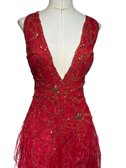 Deadstock Mandalay Beaded Ostrich Feather and Silk Party Dress — Size 4