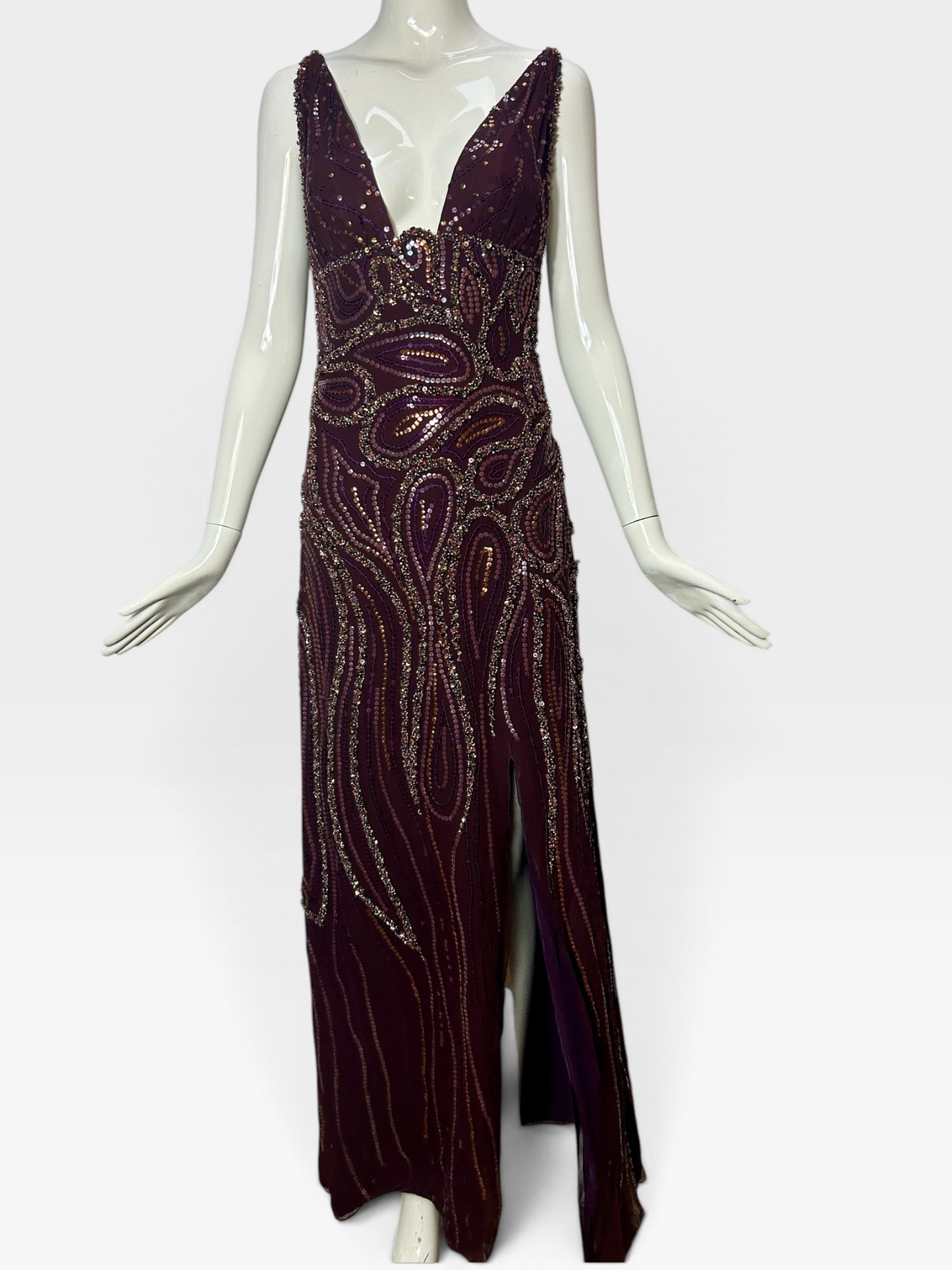 Burgundy silk embroidered Mandalay gown size 6