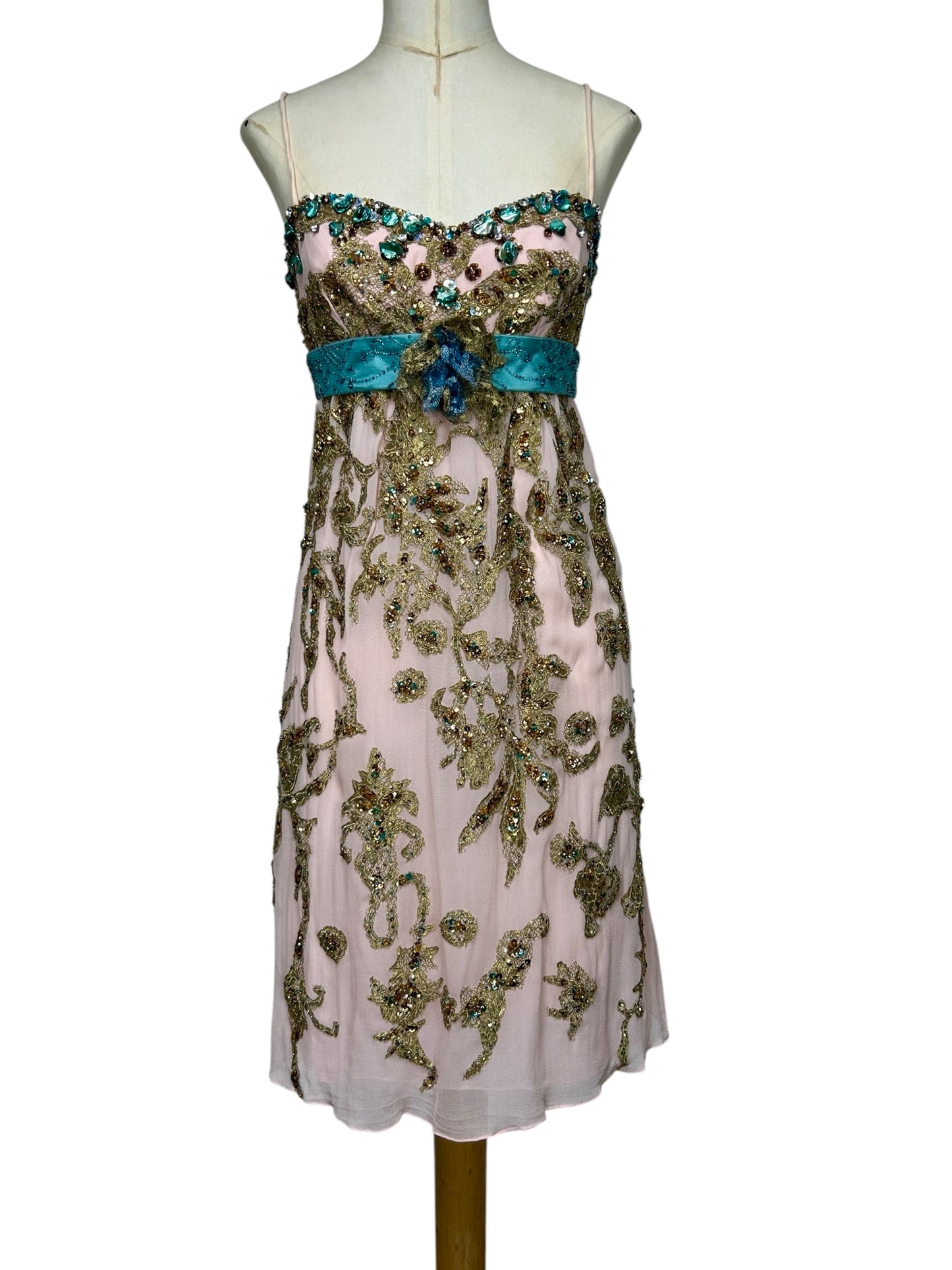 Deadstock Mandalay Silk Chiffon Beaded Babydoll Dress – Size 6
