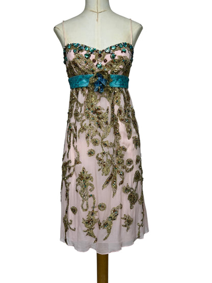 Deadstock Mandalay Silk Chiffon Beaded Babydoll Dress – Size 6