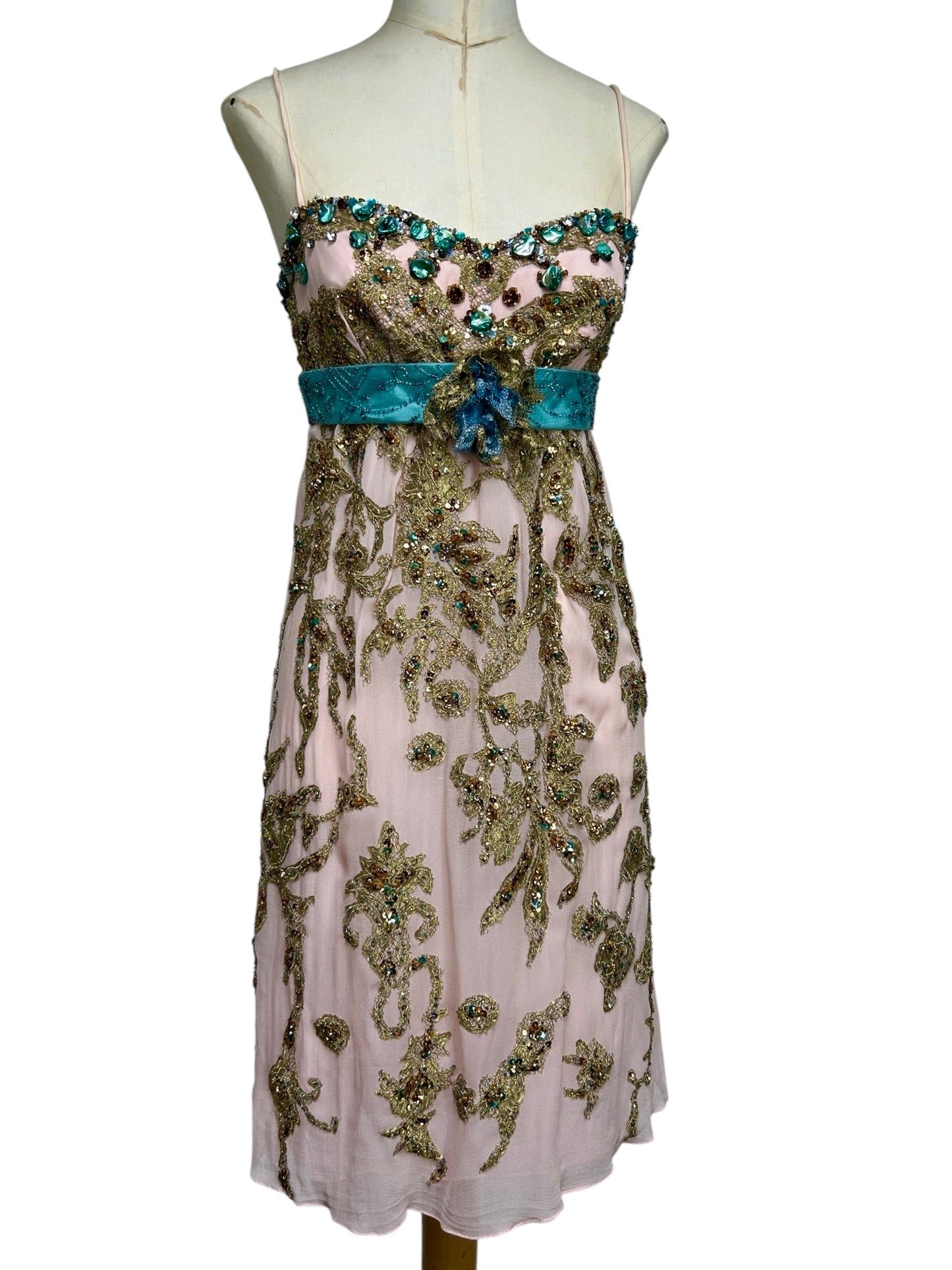 Deadstock Mandalay Silk Chiffon Beaded Babydoll Dress – Size 6