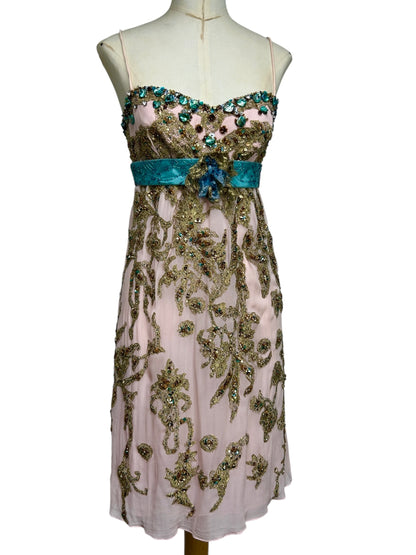 Deadstock Mandalay Silk Chiffon Beaded Babydoll Dress – Size 6