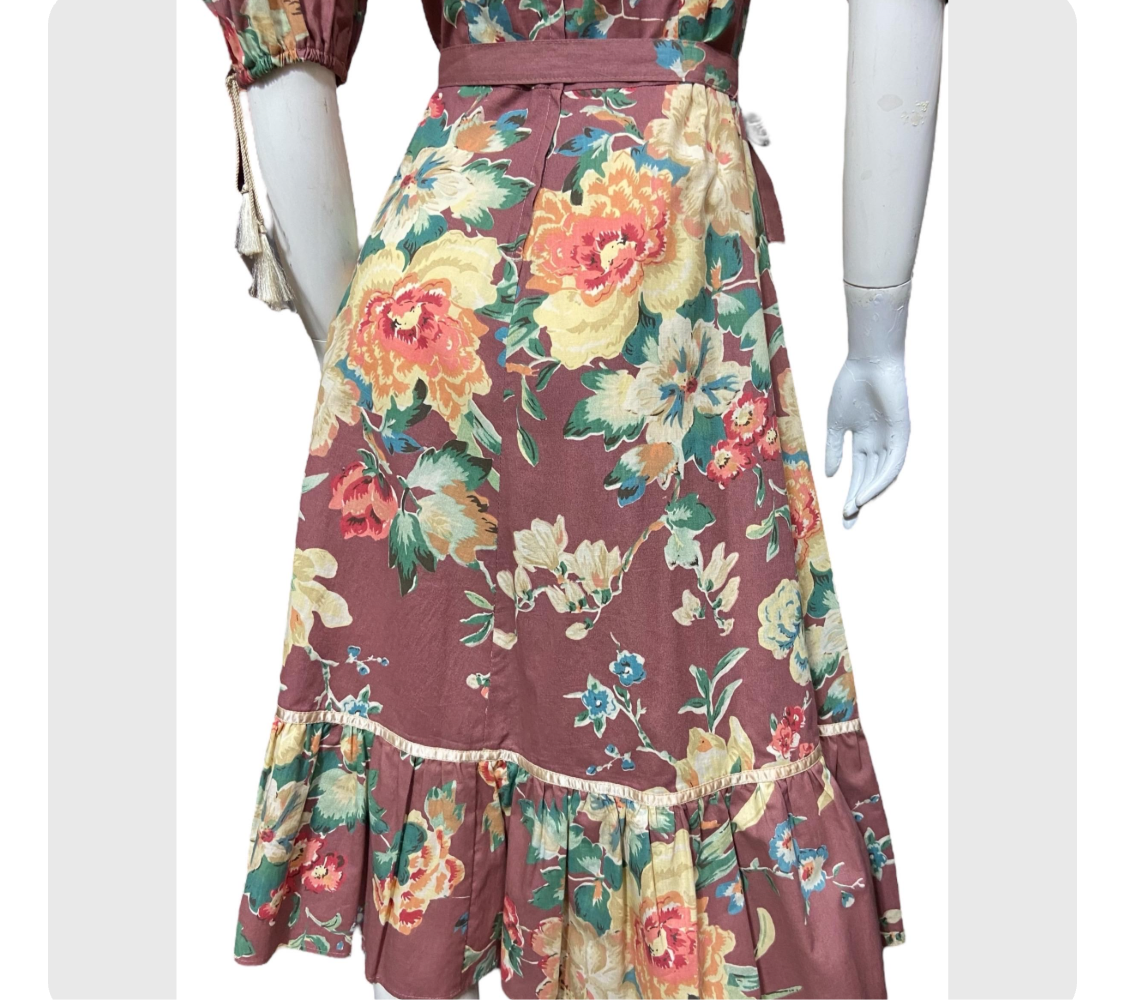 70’s “Foxy Lady” Floral Print Cotton Prairie Style Dress with Puff Sleeves