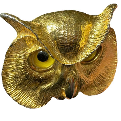 RARE 1985 Christopher Ross 24K Plate Owl Face Belt Buckle